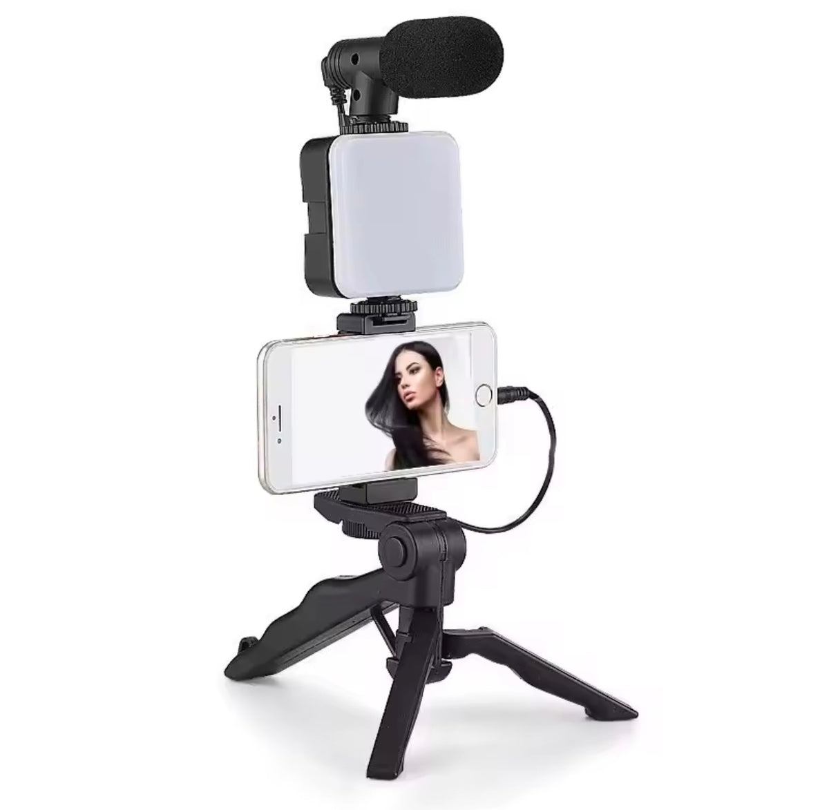 Kit de Video 3 en 1: Luz LED, Trípode y Selfie Stick